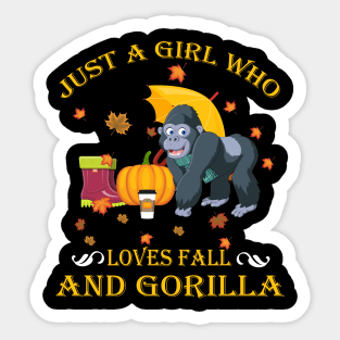 Just A Girl Who Loves Fall & Gorilla Funny Thanksgiving Gift Sticker